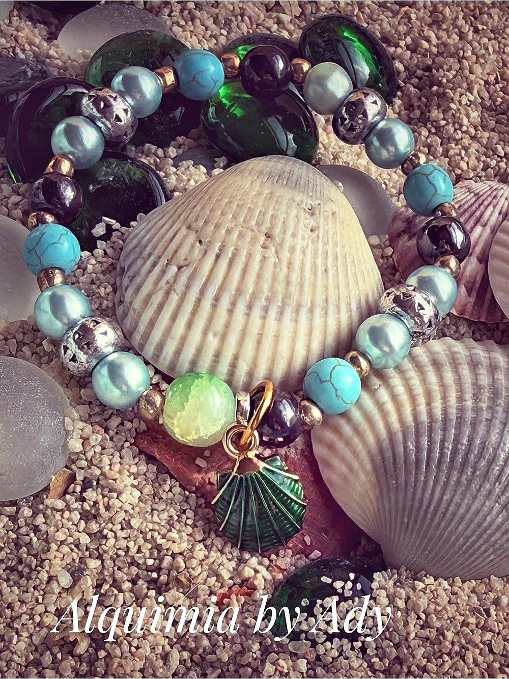 Beaded  turquoise Charm Bracelet Set in Blue & Green